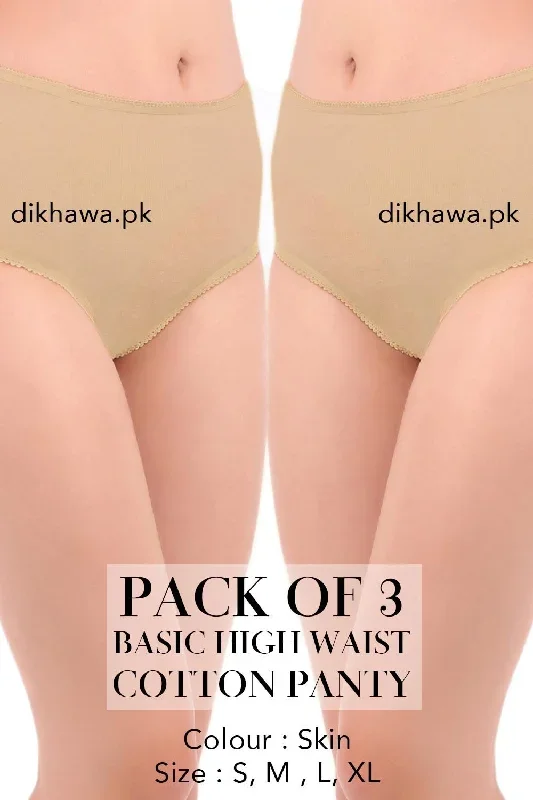 Basic High Waist Cotton Panty Pack of 3 - FL-512 - Skin