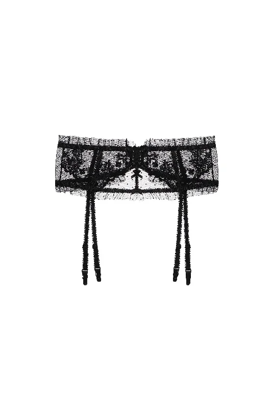 Black Guipure 3D Lace Floral Garter Belt Lingerie