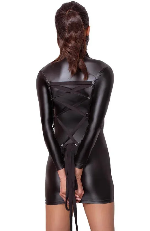 black-wet-look-dress-with-tie-back-on-point-bondage