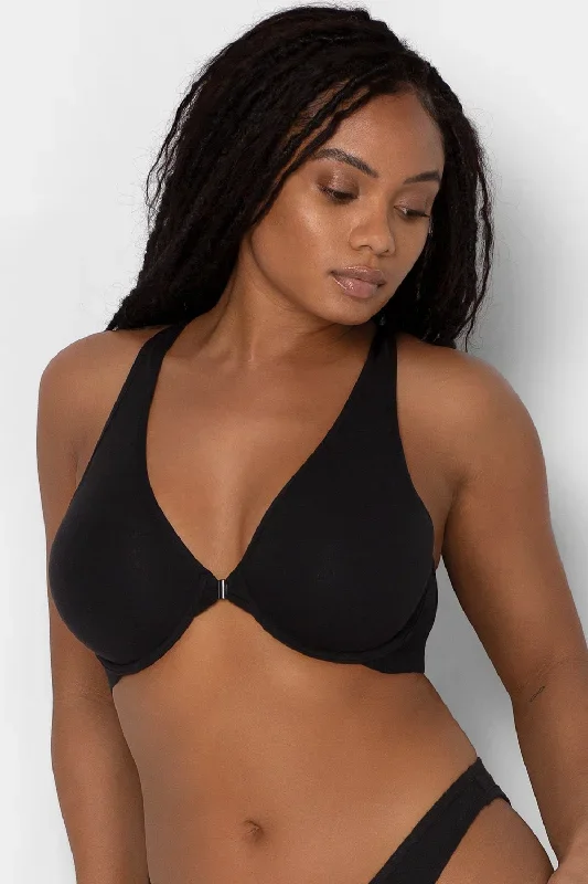 Comfort Cotton Front & Back Close Racerback Bra | Black Hue Cotton