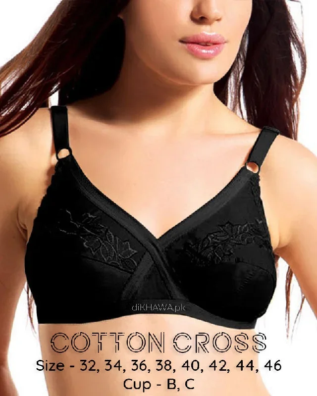 Cotton Cross - Flourish Black Bra - Non Padded Non Wired Embroidered Cotton Bra