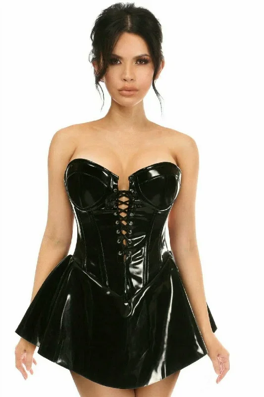 Deluxe Black Patent Steel Boned Corseted Dress