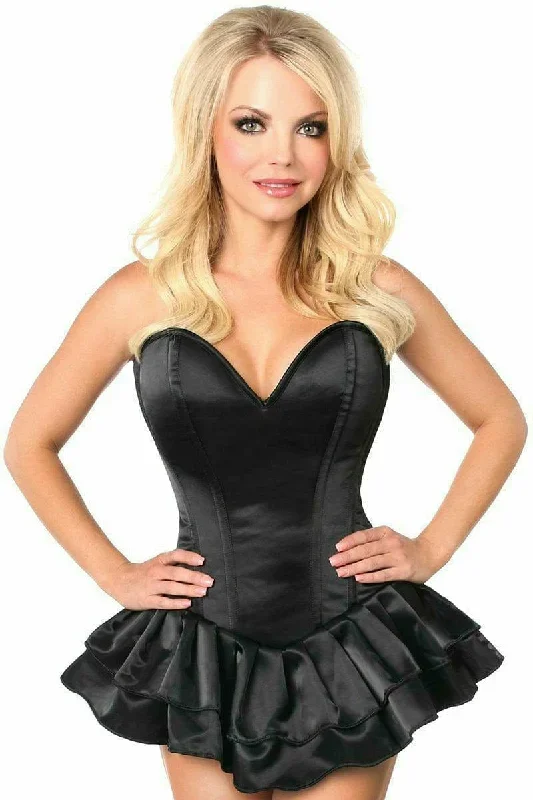 Deluxe Black Satin Steel Boned Corset Dress