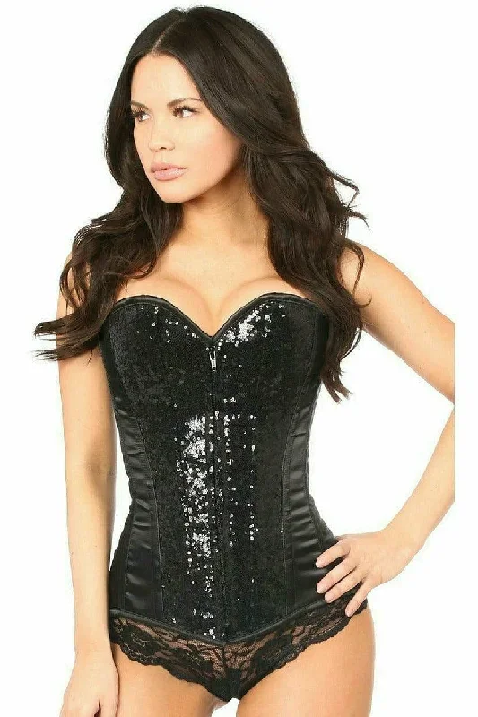 Deluxe Black Sequin Steel Boned Corset