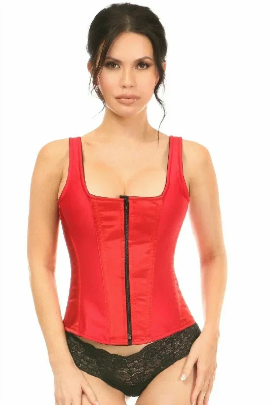 Deluxe Red Satin Steel Boned Corset with Straps