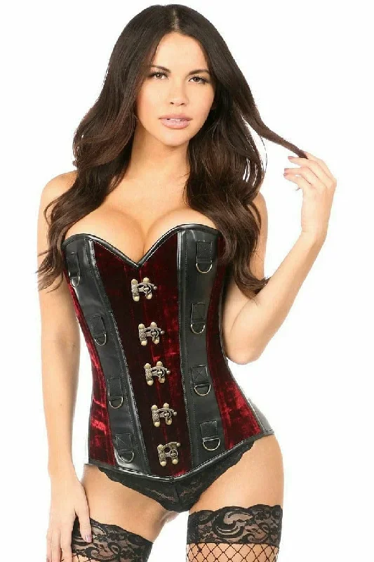 Deluxe Red Velvet & Faux Leather Steel Boned Corset