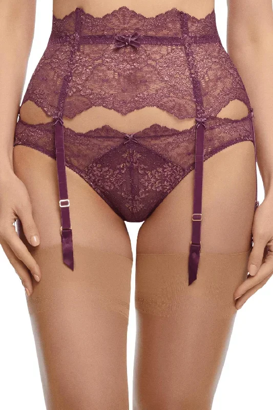 Dita Von Teese Lurex Lace High Waisted Suspender Belt Amethyst