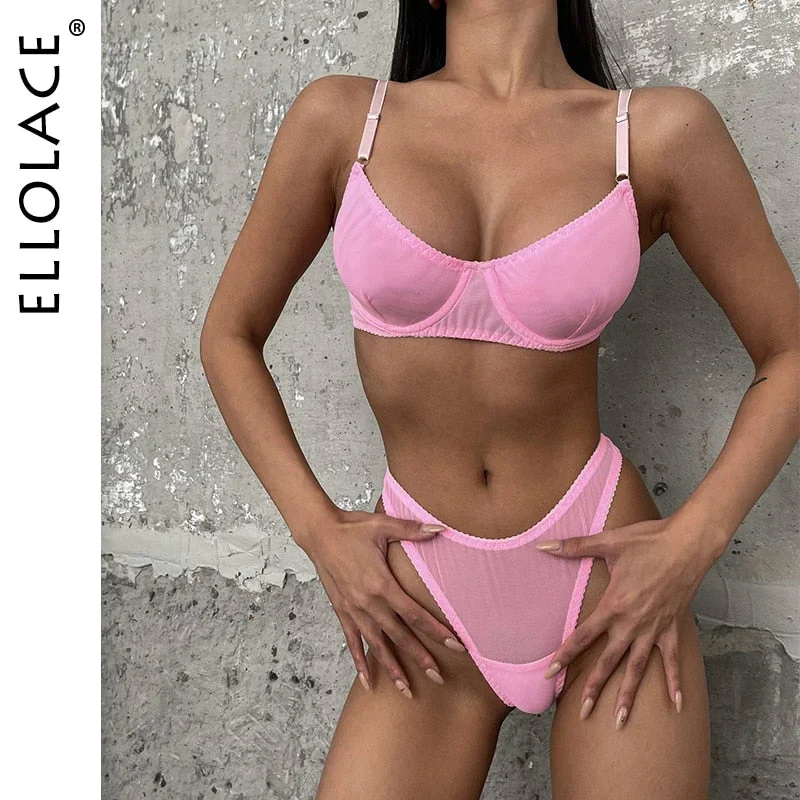 Ellolace Macarons Lingerie Sexy Seamless Underwear Set Women 2 Piece Bra Kit Push Up Lace Intimate Outfits Sensual Exotic Sets