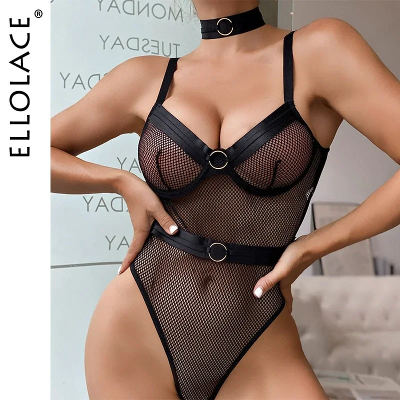 Mesh Bodysuit Transparent Erotic Bodys With Necklace