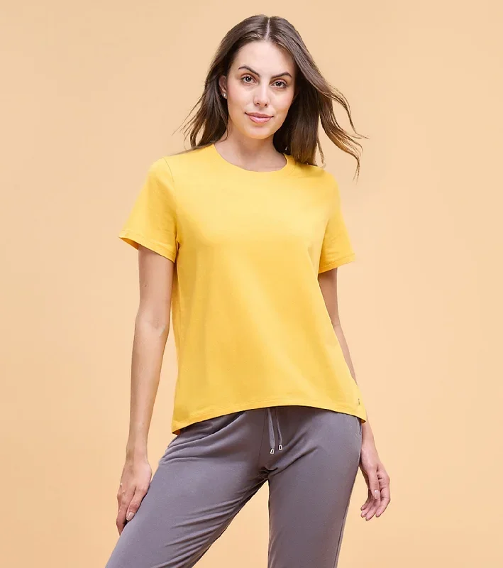 Enamor E305 High Low Tee Crew Neck Basic Stretch Cotton Tee