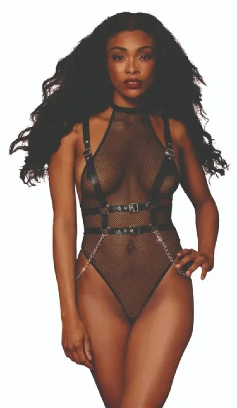 Exotic Fishnet and Faux-Leather Harness Play Set