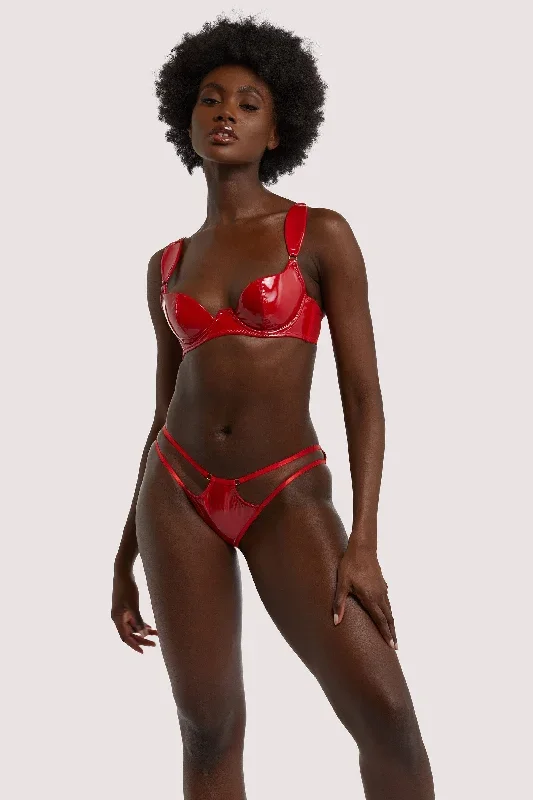 hustler-maxine-red-pvc-strap-and-ring-detail-brief-with-ruched-back