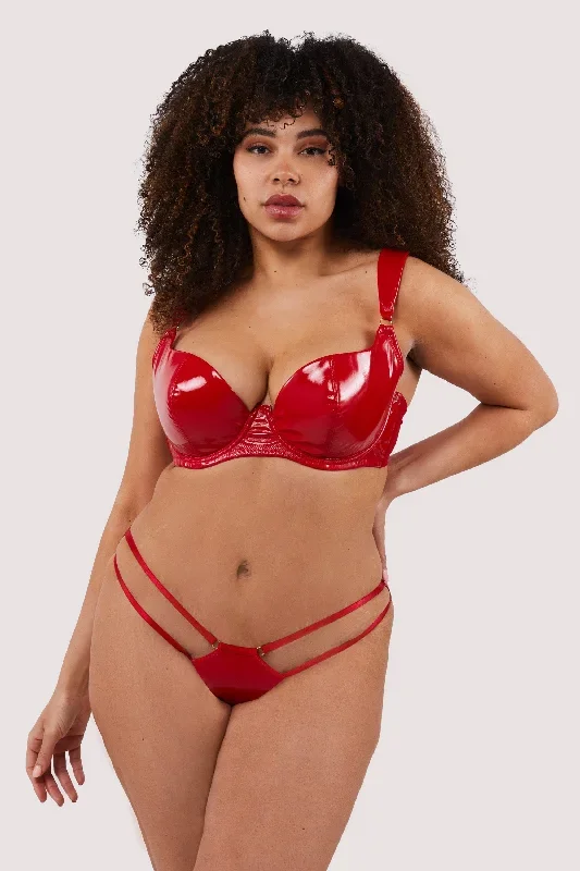 hustler-maxine-red-pvc-strap-and-ring-detail-brief-with-ruched-back