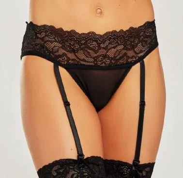 iCollection Lingerie Lace Black Plus Size Garter Thong 7418