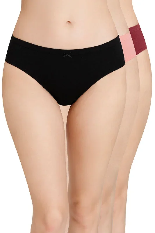 Inner Elastic Solid Mid Rise Bikini Panties (Pack of 3)