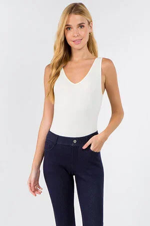 Ivory V-Neck Basic Tank Top Bodysuit