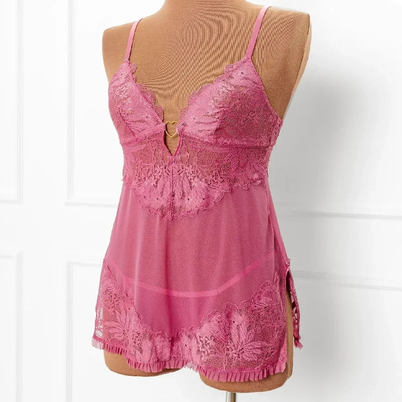 Lace & Mesh Heart Babydoll - Mauve