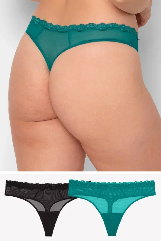 Lace Trim Thong Panty 2 Pack | Fanfare/Black Hue