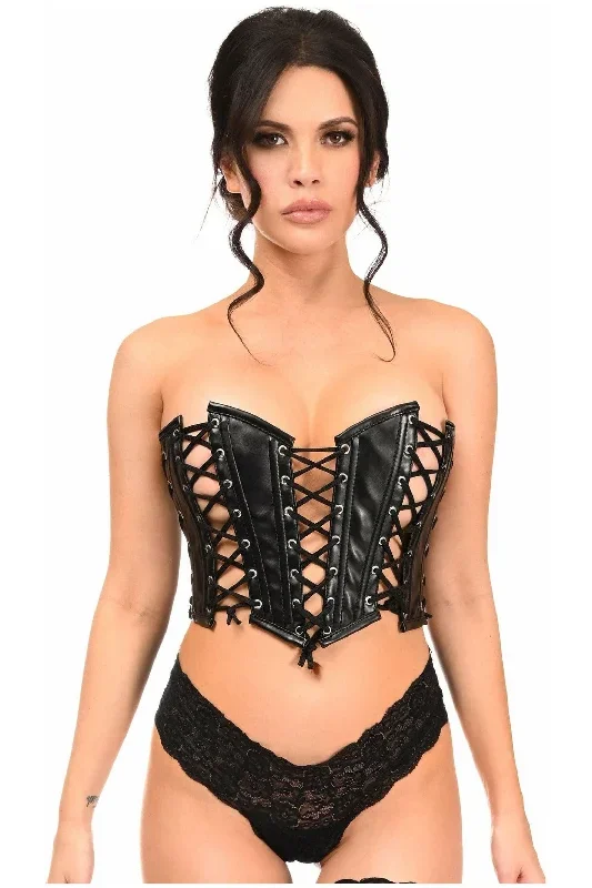 Lavish Black Faux Leather w/Black Lacing Lace-Up Bustier