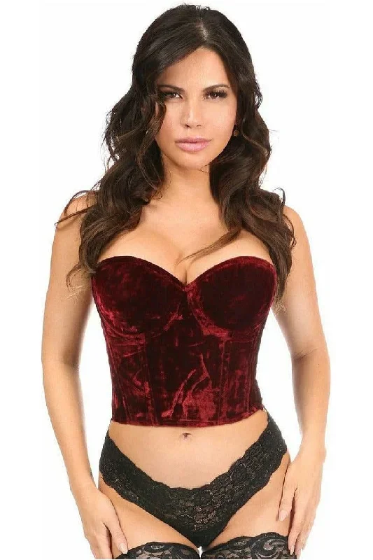 Lavish Dark Red Crushed Velvet Underwire Bustier