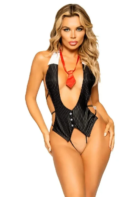 Leg Avenue Boss Babe Suit Vest Crotchless Teddy and Tie