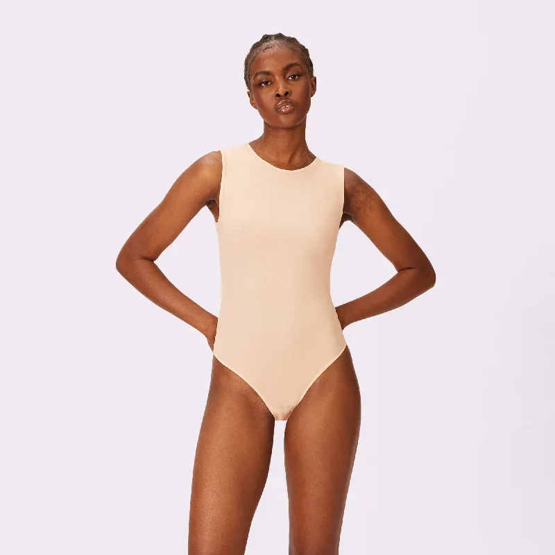 Luxe Sleeveless Bodysuit | Silky Mesh | Archive (Oatmilk)