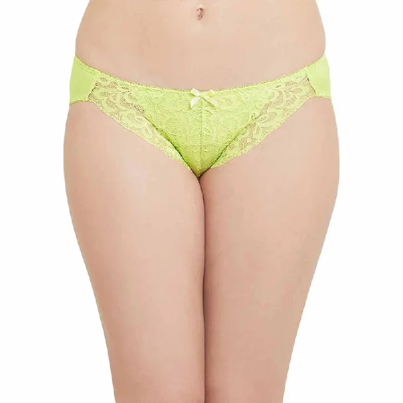 Mystique Low Waist Medium Coverage Bridal Wear Lace Bikini Panty - Green