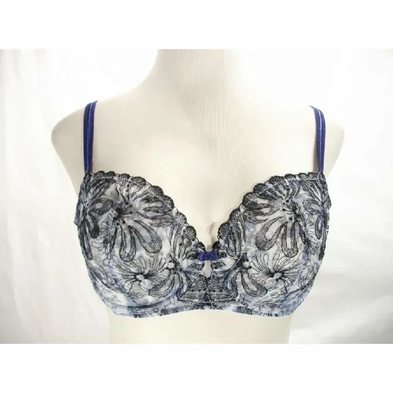 Paramour 115009 Ellie Demi Unlined Semi Sheer Lace UW 32C Bra Blue Ribbon Blossoms