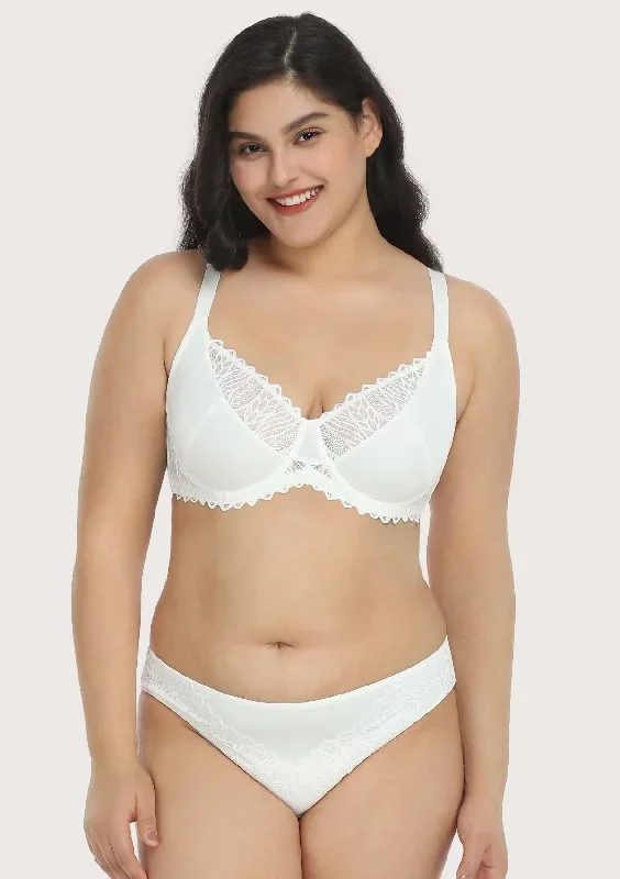 Pretty Secrets White Lace Trim Full Coverage Underwire Bra Set