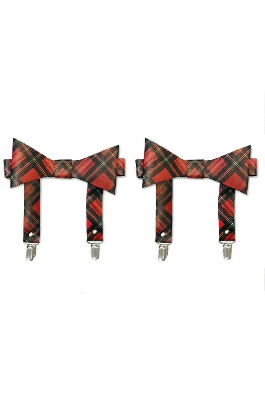 Red Plaid Faux Leather Garters