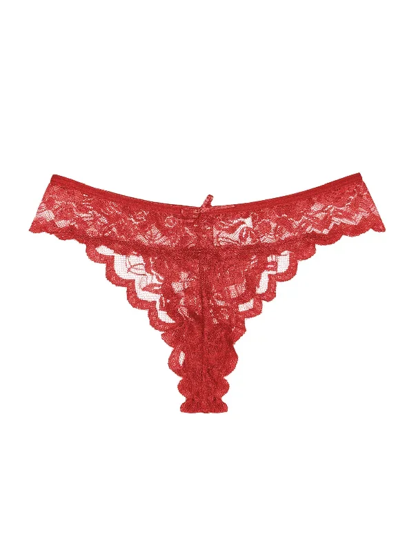 Red Scalloped-Lace Thong