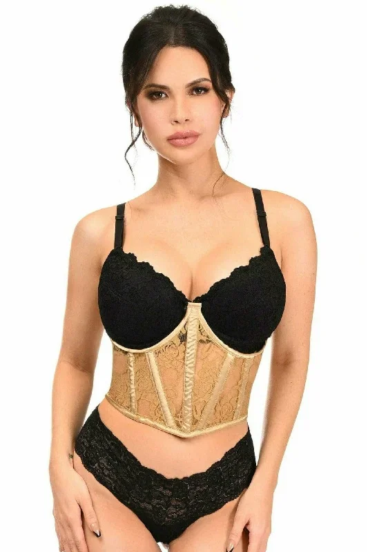 Sexy Beige Sheer Lace Underwire Waist Cincher Corset