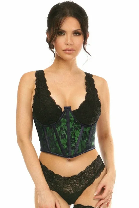 Sexy Green with Black Lace Overlay Open Cup Waist Cincher