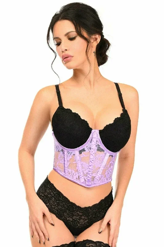 Sexy Lavender Sheer Lace Underwire Waist Cincher Corset