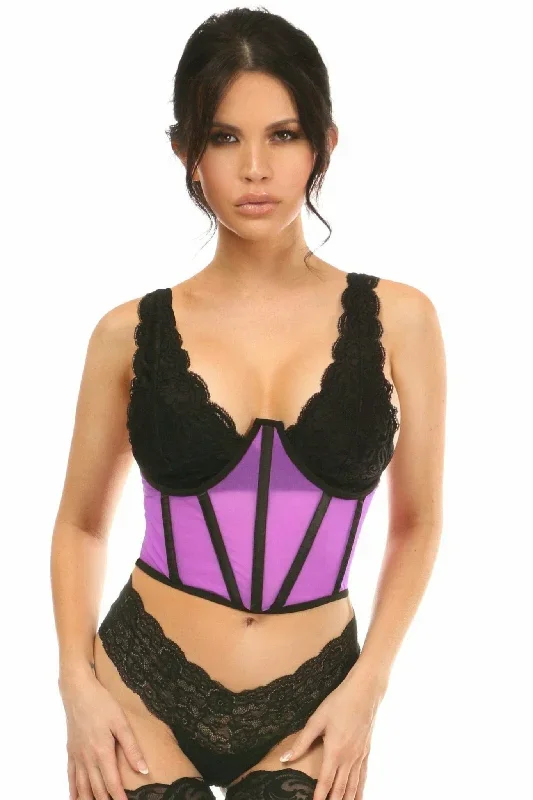 Sexy Neon Purple Mesh Open Cup Waist Cincher