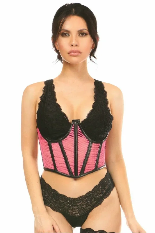 Sexy Pink Fishnet Underwire Open Cup Waist Cincher