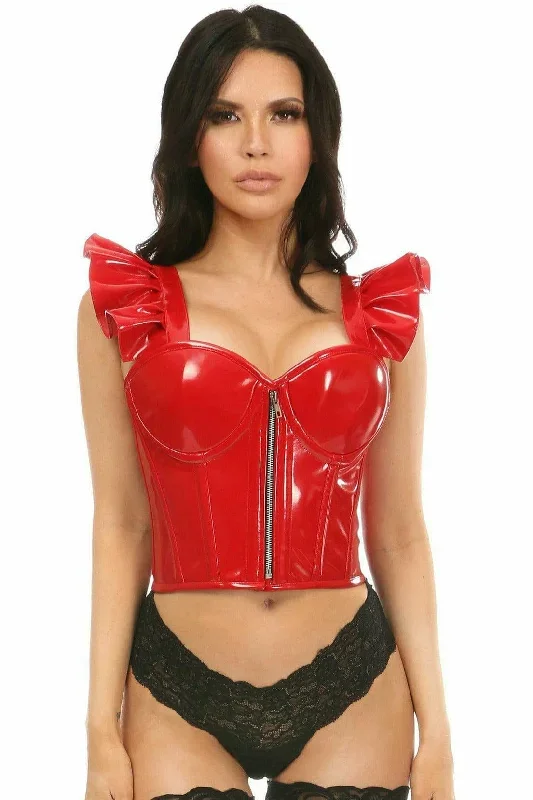 Sexy Red Patent Bustier Top with Ruffle Sleeves