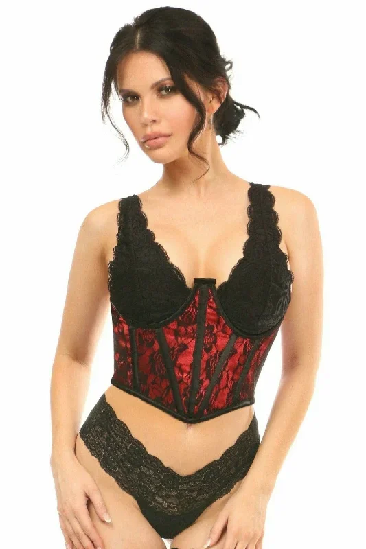 Sexy Red with Black Lace Overlay Open Cup Waist Cincher