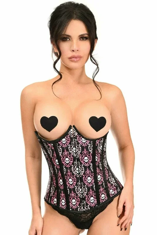 Sexy Skull Print Underwire Open Cup Underbust Corset