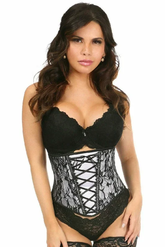 Sexy White Lace-Up Underbust Corset with Black Lace