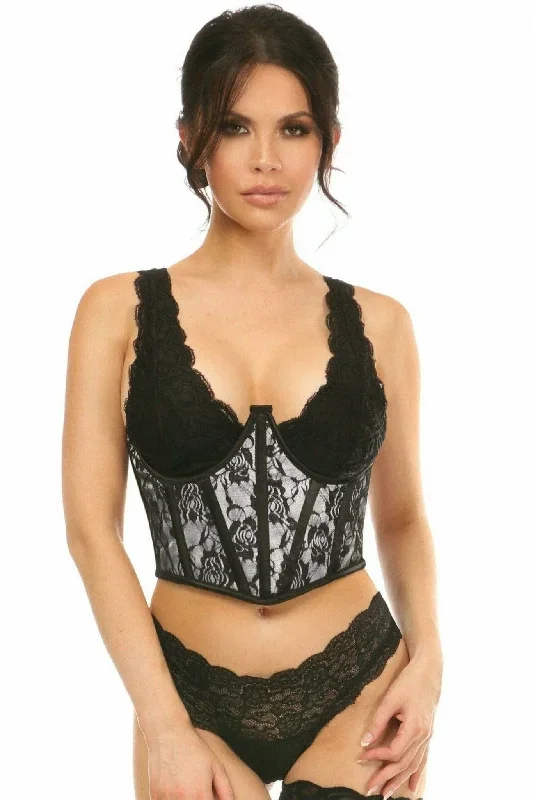 Sexy White with Black Lace Overlay Open Cup Waist Cincher