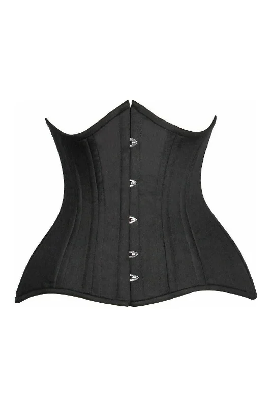 Top Drawer CURVY Black Cotton Double Steel Boned Underbust Waist Cincher Corset