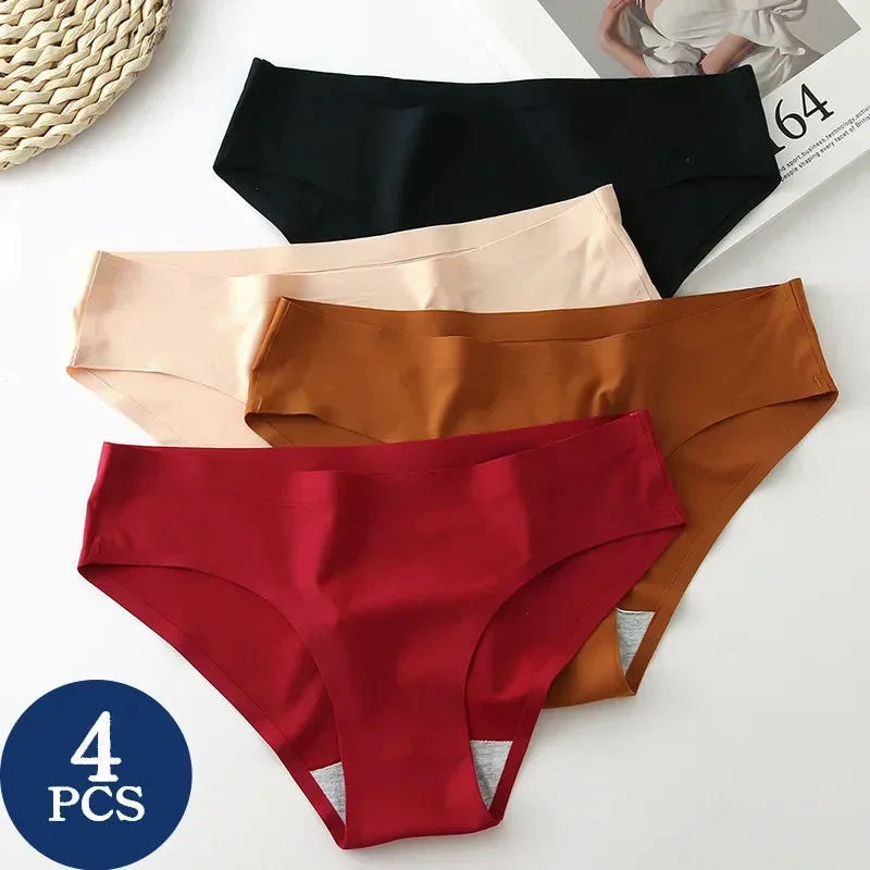 Upgrade Your Underwear: 4PCS/Set Silk Satin Panties in 13 Colors for Women - Comfy, Seamless, and Sporty!