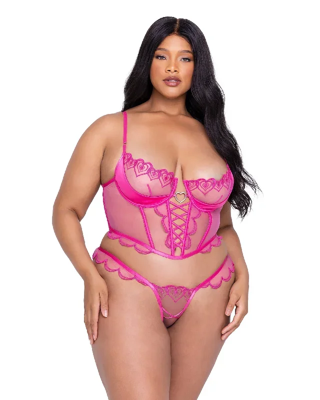 Valentines Bubblegum Heart Bustier Set Pink Plus Size