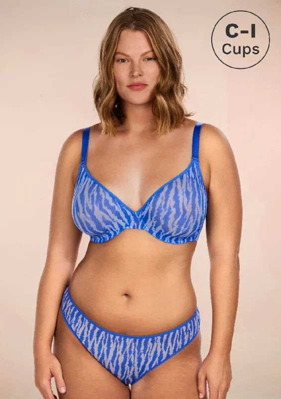 Zebra Wild Unlined Blue Underwire Mesh Bra Set